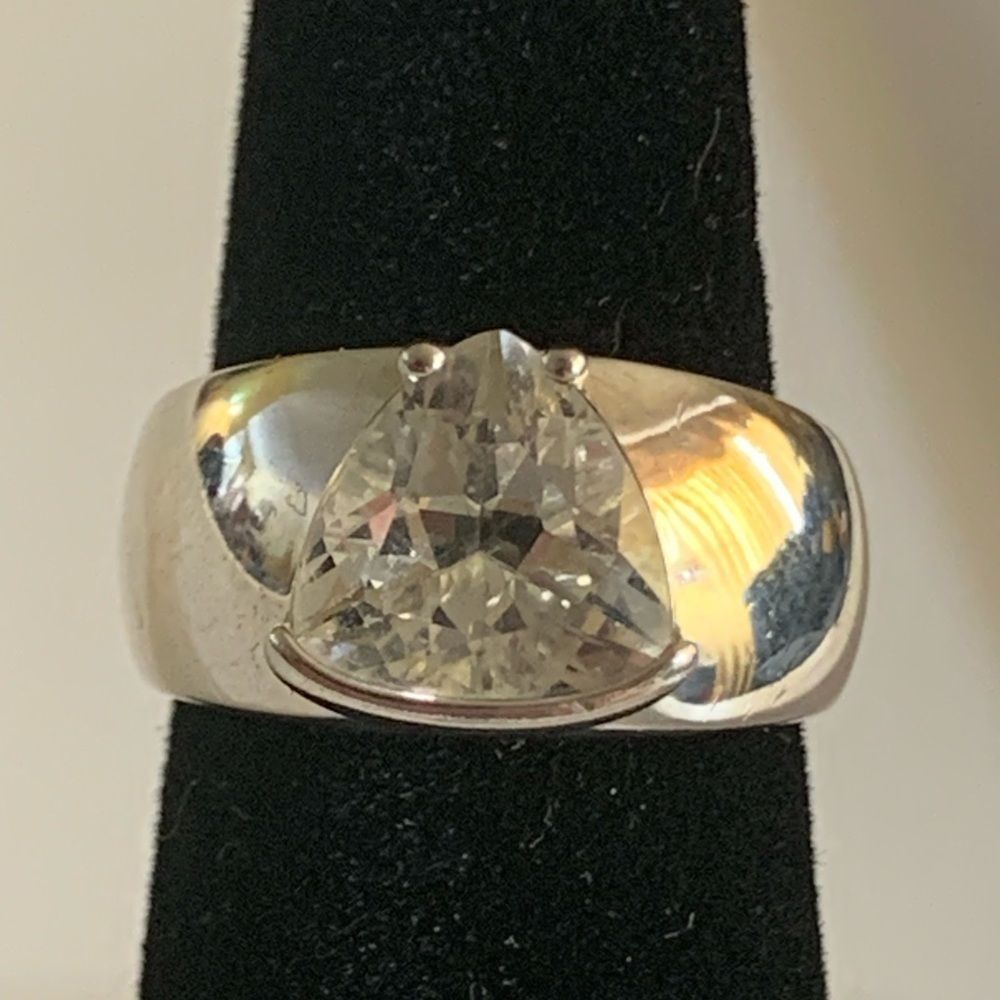 Large White Topaz Sterling Silver Ring Size 7
